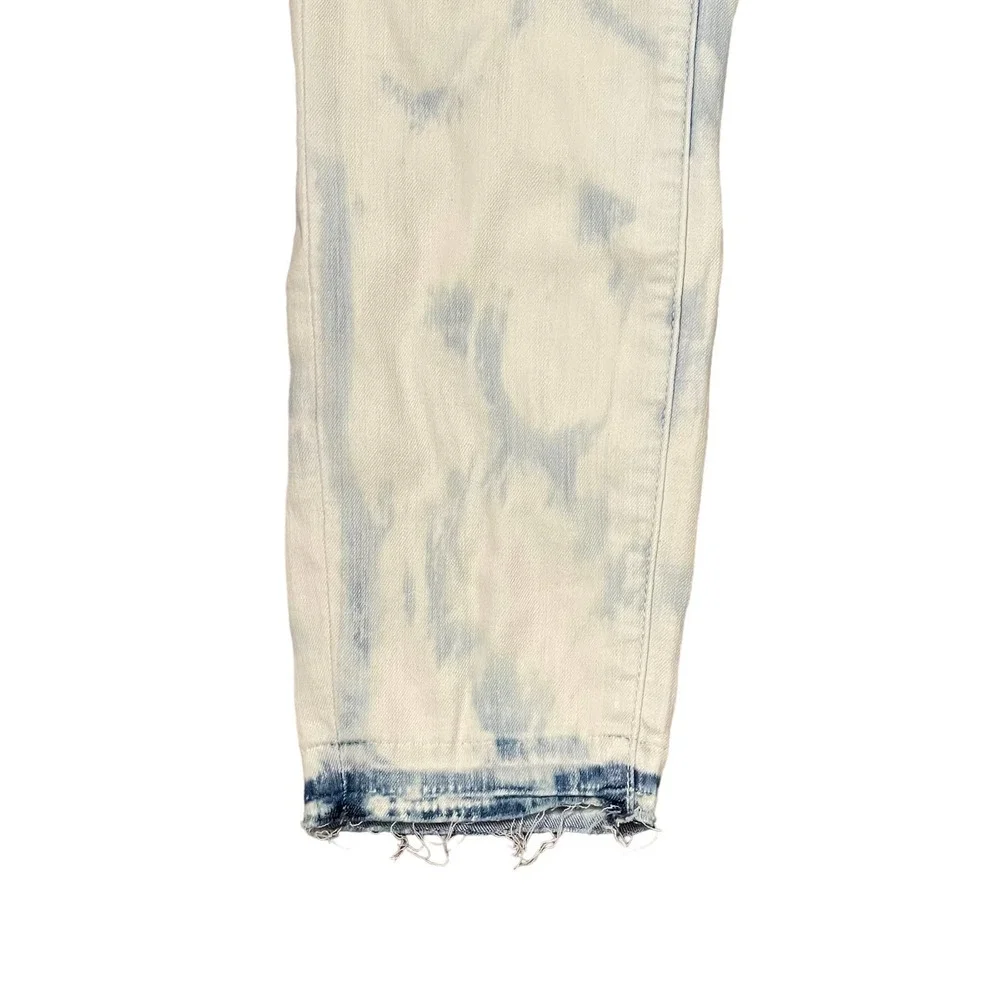 Article Of Society Straight Leg Jeans Frayed Hem Tie Dye Bleached Denim 26 Women